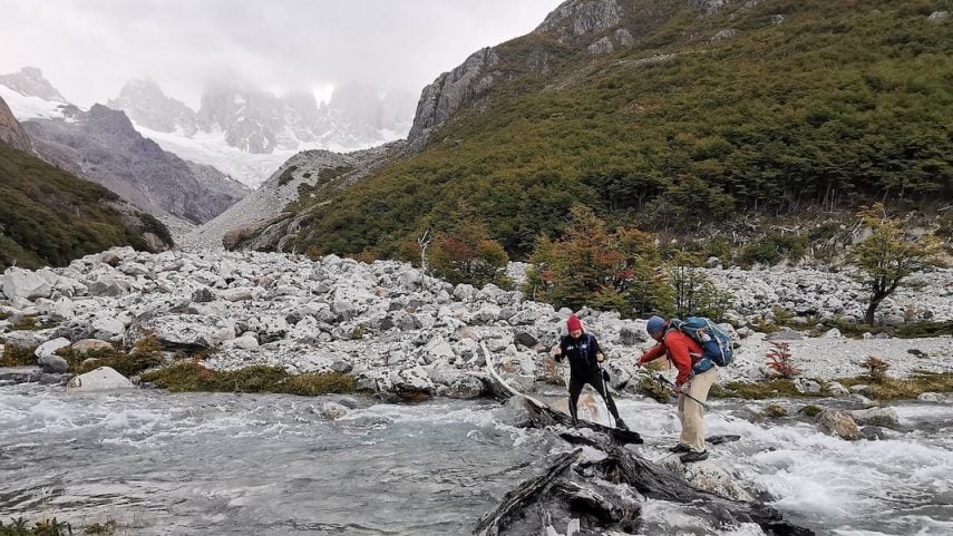 River crossing near Laguna Sucia, Chalten in Argentina