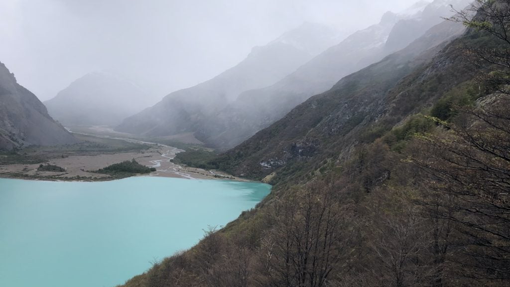 The view over Jeinemeni Lake from Gloria Pass in Aysen