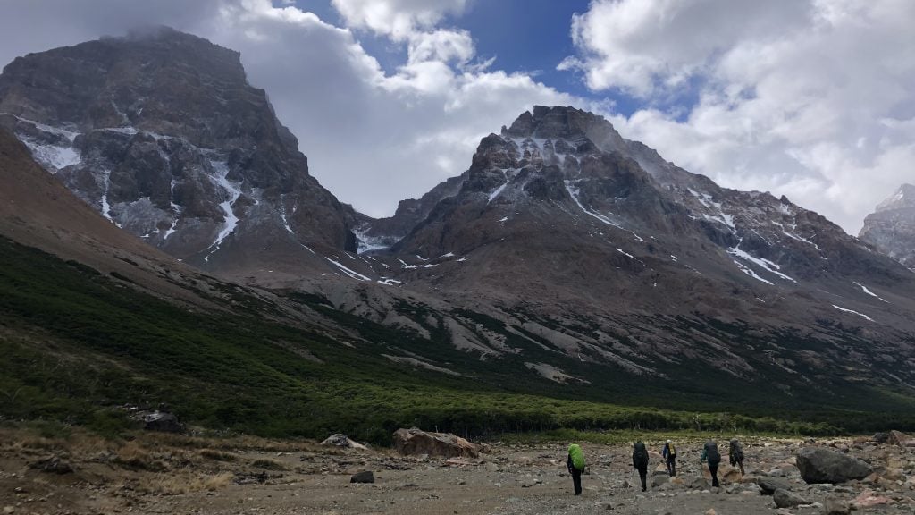 Hiking along a riverbed in Los Glaciares