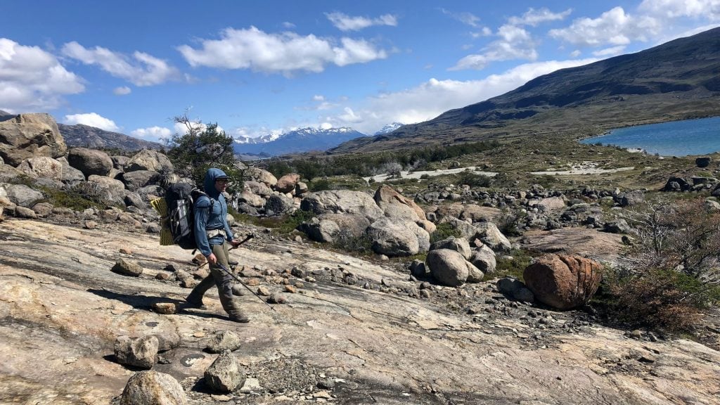 Hiker on slabs in Los Glaciares