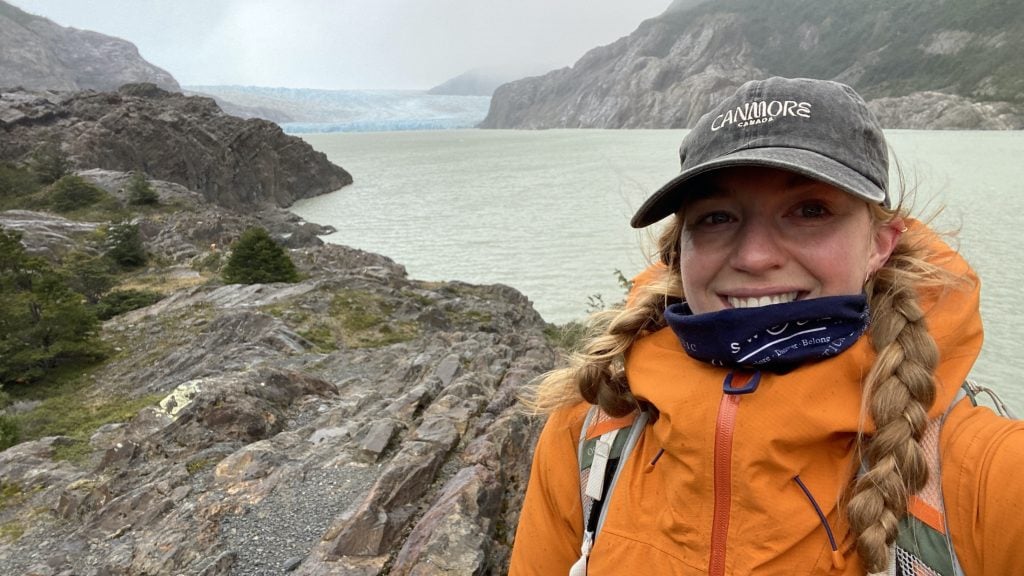 Hiker at Glacier Grey in Torres del Paine