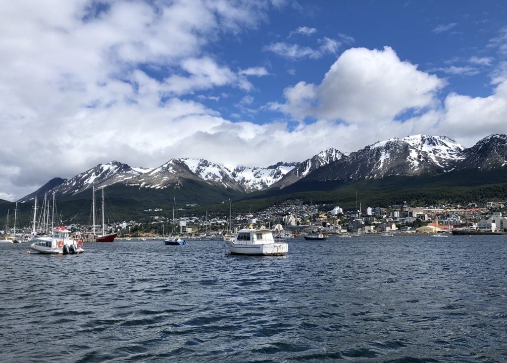 Ushuaia in Argentina seen from the Beagle Channel