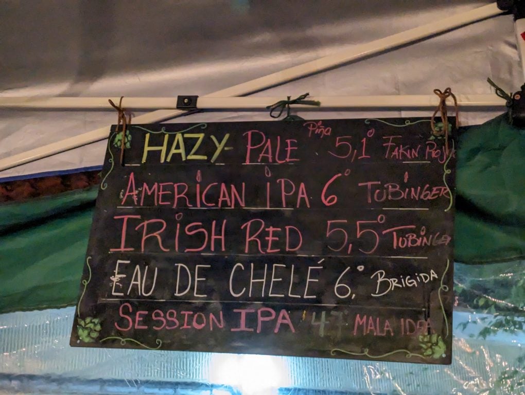 Menu for Chilean craft beer