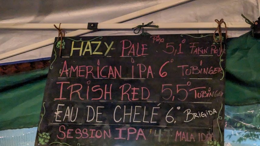 Menu for Chilean craft beer